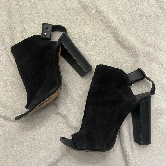 VINCE Addison Black Suede Leather Open Toe Heeled Booties Size 8.5 - Picture 3 of 8